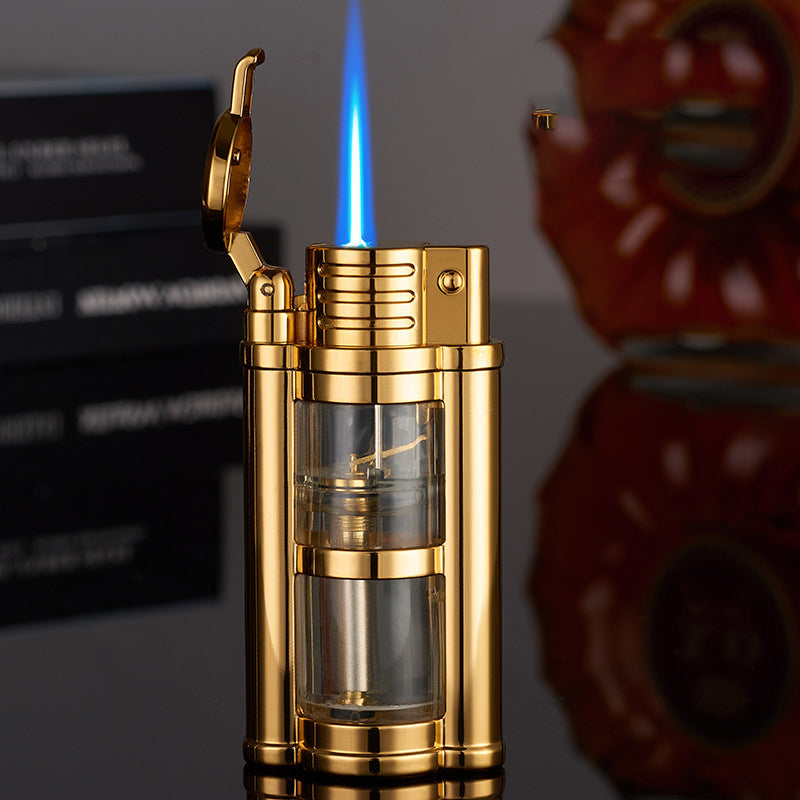 Transparent lighter with a coloured flame